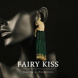 Maximalist Parrot Crystal Pave Animal Dangle Drops